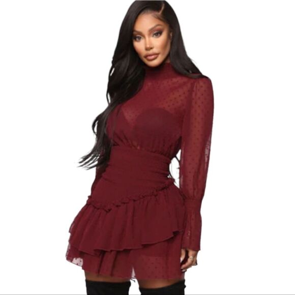 Fashion Nova Dresses & Skirts - Fashion‎ Nova Sweet Like Me Mini Dress - Burgundy Size Medium, NWT